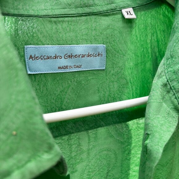 ALESSANDRO GHERARDESCHI Dress Shirt XL Green woven in paisley design long sleeve - Picture 9 of 10